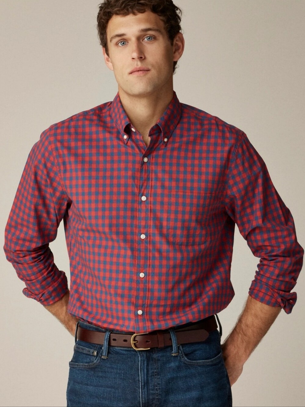 J Crew Slim Fit Long Sleeve Checked Button Down 100% Cotton Shirt